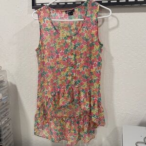 Takara Floral Sleeveless Blouse - Pink and Green Shear
